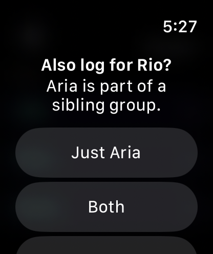 "Also log for Rio?" alert with Just Aria, Both, Cancel buttons
